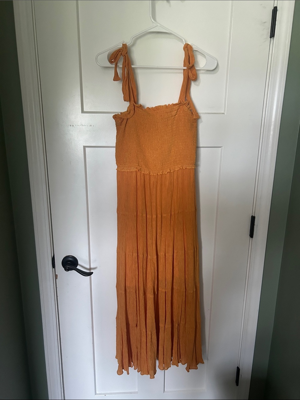 Tie-Shoulder Smocked Maxi Dress in Rust
